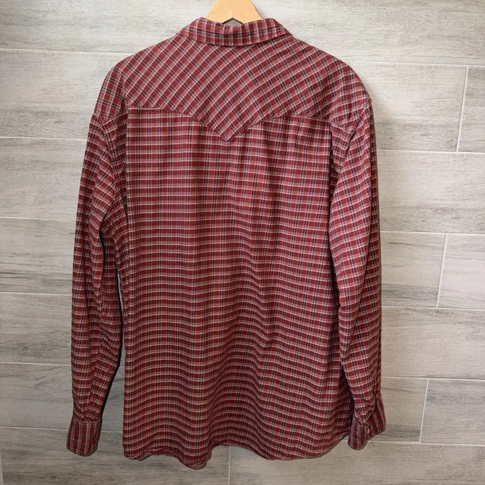 Levi's Pearl Snap Western Wear Red Plaid Long Sleeve Button Down Shirt Size XXL